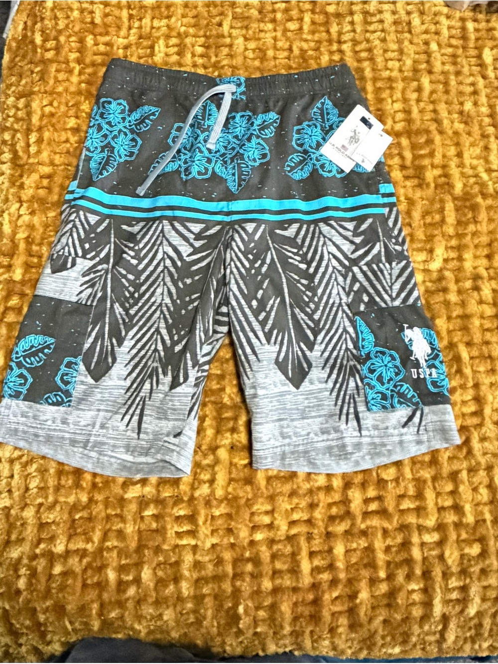 U.S. Polo Assn. Gray Board Shorts with Teal Floral Accents